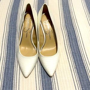 White Snake-Print Heels